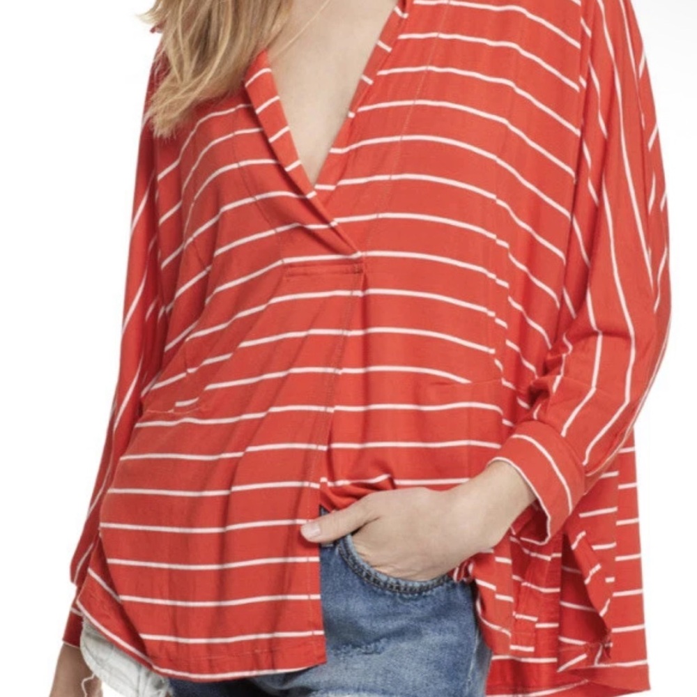 Free People Red and White Striped Blouse M NWT